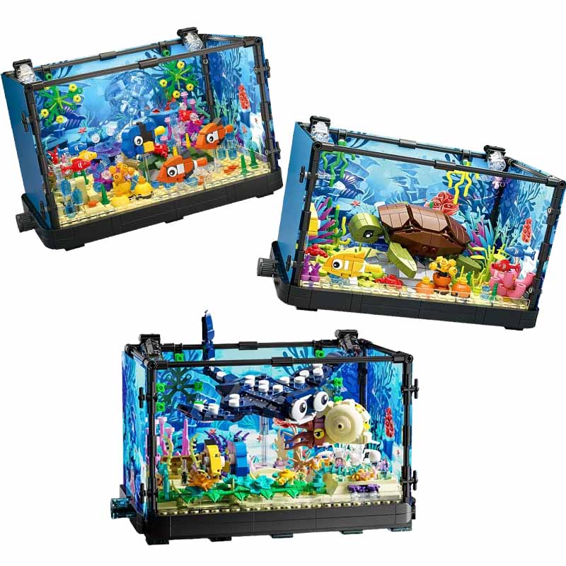 Marine Aquarium Cube - ライト付き水槽ビルディングブロックセット、水槽、海洋カメ、14歳以上の子供向けビルディングブロックおもちゃ、ギフト、家の装飾