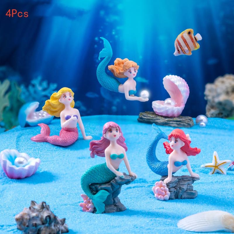 Marine Aquarium For Sale - 4 個のプラスチック水槽リトルマーメイドオーナメントミニチュア置物水族館の装飾 DIY ケーキ装飾デスククラフトアクセサリー