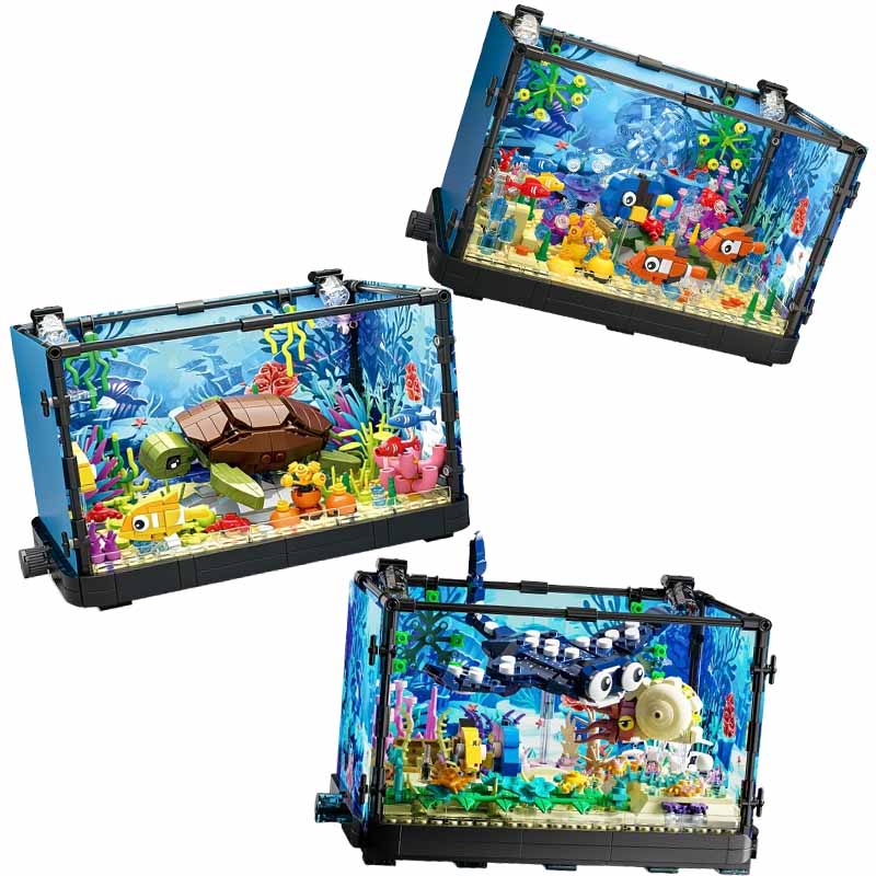 Marine Aquarium Cube - ライト付き水槽ビルディングブロックセット、水槽、海洋カメ、14歳以上の子供向けビルディングブロックおもちゃ、ギフト、家の装飾