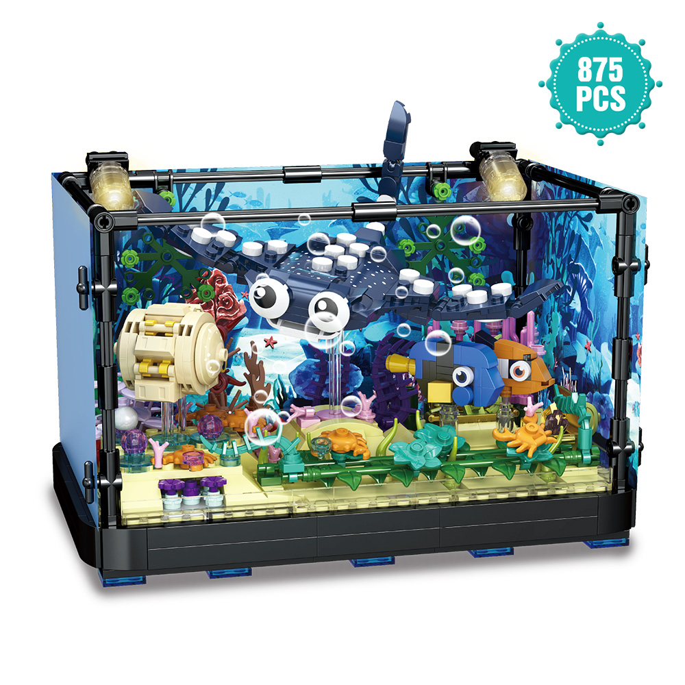 ライト付き水槽ブロックセット、水族館、海洋生物、サメエコタン - Marine Aquarium Cube のレビューと価格