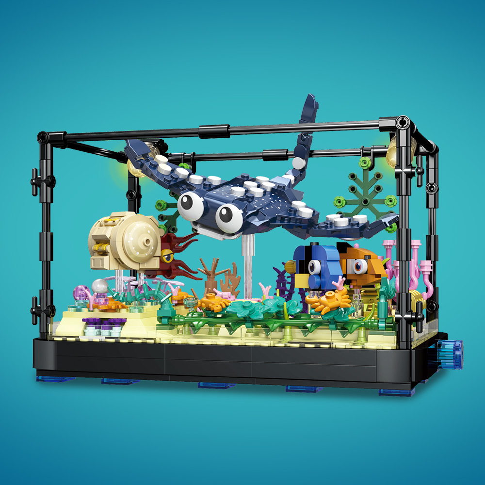 ライト付き水槽ブロックセット、水族館、海洋生物、サメエコタン - Marine Aquarium Cube のレビューと価格