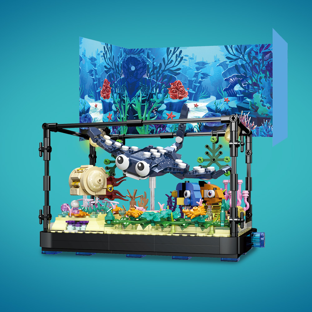 ライト付き水槽ブロックセット、水族館、海洋生物、サメエコタン - Marine Aquarium Cube のレビューと価格
