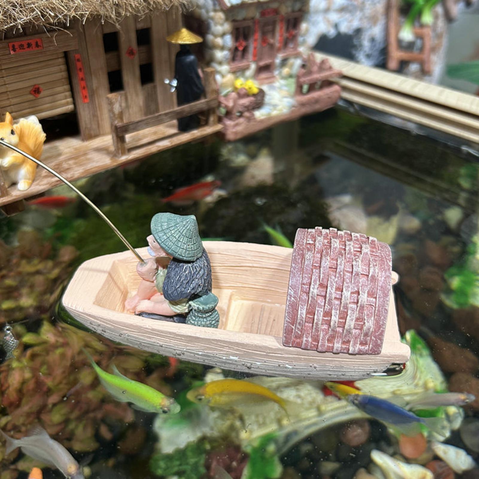 樹脂製フローティングフィッシャーマンボートオーナメントミニシ - Marine Aquarium For Sale のレビューと価格