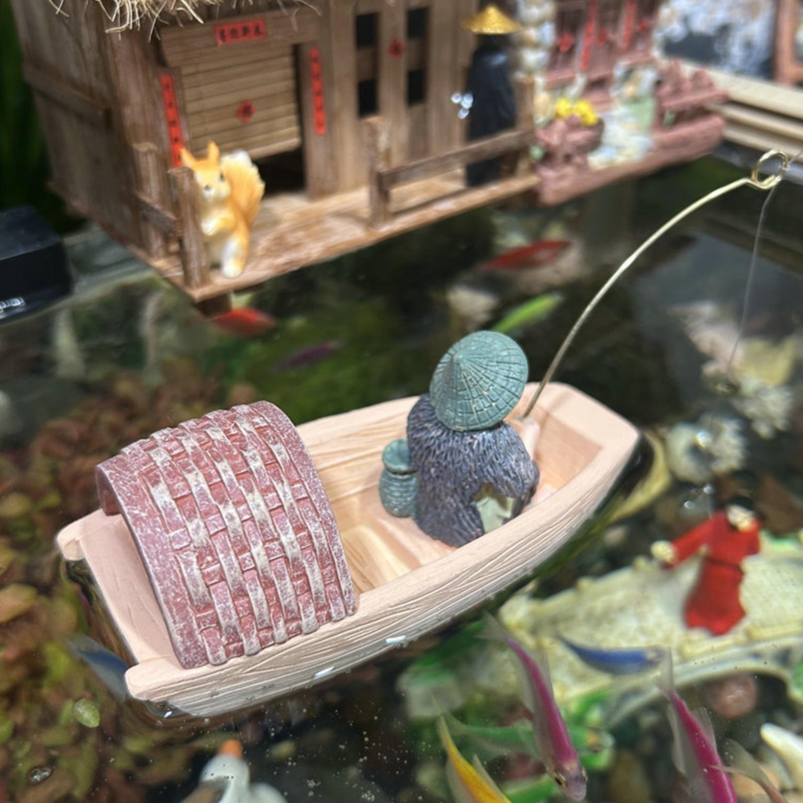 樹脂製フローティングフィッシャーマンボートオーナメントミニシ - Marine Aquarium For Sale のレビューと価格